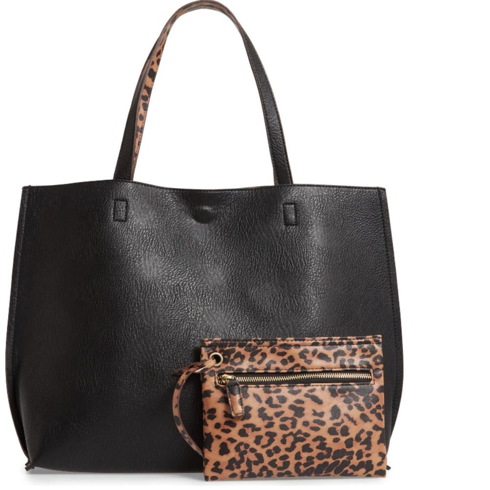 Reversible Faux Leather Tote & Wristlet